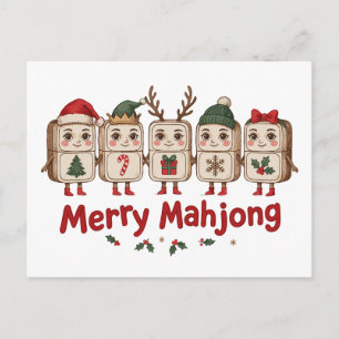 Cartes Pour Fêtes Annuelles Joyeux Mahjong Noël Tuiles Chapeau de Père Noël Re