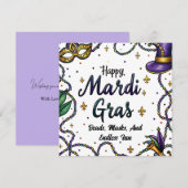 Cartes Pour Fêtes Annuelles Joyeux Mardi Gras Feathered and Mask (Devant / Derrière)