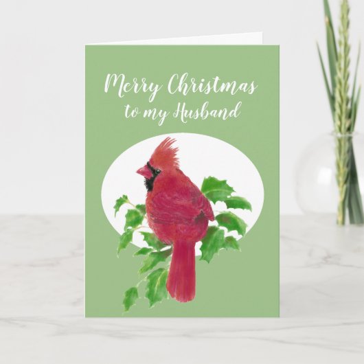 Cartes Pour Fêtes Annuelles Joyeux Mari de Noël, Oiseau Cardinal, Nature (Devant)