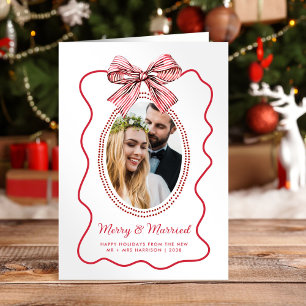 Cartes Pour Fêtes Annuelles Joyeux Mariage Cadre Ondulé Rouge Photo de Noël