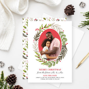 Cartes Pour Fêtes Annuelles Joyeux mariage de Noël Enregistrer la date Wreath