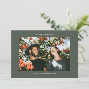 Cartes Pour Fêtes Annuelles Joyeux Marié Deux Photo Machine à Écrire Vert Noël