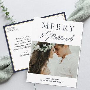Cartes Pour Fêtes Annuelles Joyeux marié Moderne Bleu Script Photo Noël