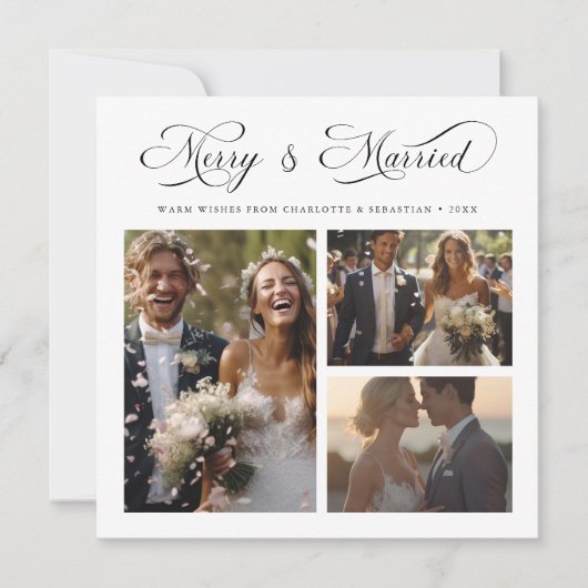Cartes Pour Fêtes Annuelles Joyeux & Marié Moderne Élégant Script 3 Photo (Devant)
