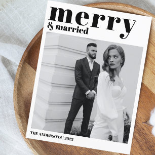 Cartes Pour Fêtes Annuelles Joyeux & Marié Noël Photo moderne noir blanc