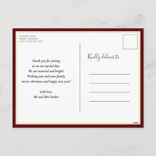 Cartes Pour Fêtes Annuelles Joyeux marié Rouge Script moderne Photo Noël (Dos)