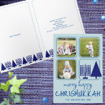 Cartes Pour Fêtes Annuelles Joyeux Marine Interconfessionnelle Mignonne Écritu<br><div class="desc">Custom Merry Happy Chrismukkah cartes de voeux de vacances avec vos photos sont une façon mignonne de répandre la joie de vacances pendant les vacances. Créé avec l'esprit des familles interreligieuses, ce design unique comprend des polices de style décontracté et amusantes en bleu foncé sur un arrière - plan bleu...</div>