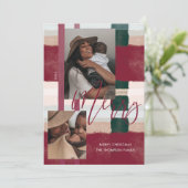 Cartes Pour Fêtes Annuelles Joyeux Maroon moderne & Green Plaid Plaid Deux Pho (Debout devant)