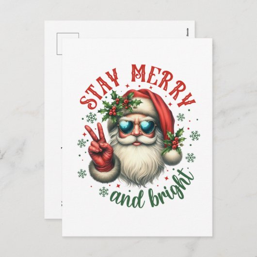 Cartes Pour Fêtes Annuelles Joyeux message d'ajout lumineux Père Noël (Devant / Derrière)