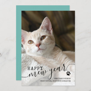 Cartes Pour Fêtes Annuelles Joyeux Mew Year Chat Photo Animal de compagnie Rou