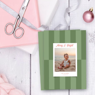 Cartes Pour Fêtes Annuelles Joyeux moderne et brillant Sage vert rayures Noël