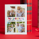 Cartes Pour Fêtes Annuelles Joyeux moderne et coloré brillant Retro 4 Photo<br><div class="desc">Bienvenue cette saison de Noël avec une carte de voeux chaleureuse et moderne qui fera sourire vos amis et votre famille. Notre Carte de Noël moderne Merry & Bright Colorful Retro 4 Photo est le moyen parfait pour capturer la nostalgie de la saison des Fêtes et créer des souvenirs durables....</div>