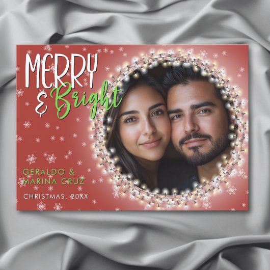 Cartes Pour Fêtes Annuelles Joyeux moderne et lumières de Noël brillantes Roug