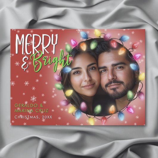 Cartes Pour Fêtes Annuelles Joyeux moderne et lumières de Noël brillantes Roug