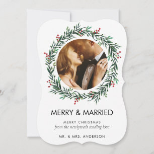 Cartes Pour Fêtes Annuelles Joyeux moderne et marié photo Noël nouvellement ma