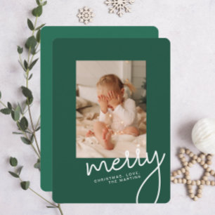Cartes Pour Fêtes Annuelles Joyeux moderne Simple Script de Noël Une photo