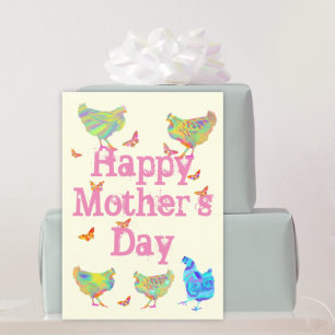 Cartes Pour Fêtes Annuelles Joyeux Mothers Day aquarelle Poulets Papillons