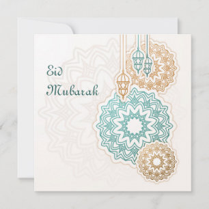 Cartes Pour Fêtes Annuelles Joyeux moubarak de l'Aïd avec lanternes et décorat
