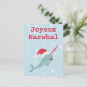 Cartes Pour Fêtes Annuelles Joyeux Narwhal pun Joyeux Noël (Debout devant)