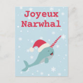 Cartes Pour Fêtes Annuelles Joyeux Narwhal pun Joyeux Noël (Devant)
