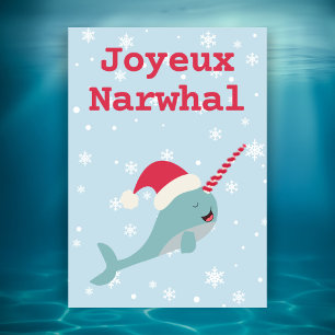 Cartes Pour Fêtes Annuelles Joyeux Narwhal pun Joyeux Noël