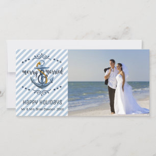 Cartes Pour Fêtes Annuelles Joyeux Nautique & Marié, Bleu, Une photo