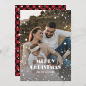 Cartes Pour Fêtes Annuelles Joyeux neige Noël Buffalo rouge Plaid Photo (Devant / Derrière)