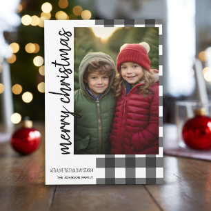 Cartes Pour Fêtes Annuelles Joyeux Noël 1 Photo Blanc noir Buffalo plaqué