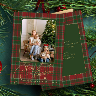 Cartes Pour Fêtes Annuelles Joyeux Noël 1 photo classique carreau rouge vert