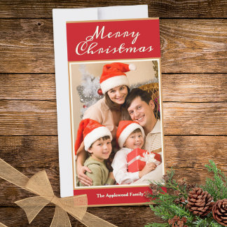 Cartes Pour Fêtes Annuelles Joyeux Noël 1 Photo Élégant Faux Or