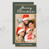 Cartes Pour Fêtes Annuelles Joyeux Noël 1 Photo Elégant Vert Faux Or (Devant / Derrière)