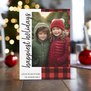 Cartes Pour Fêtes Annuelles Joyeux Noël 1 Photo Rouge Black Buffalo Plaid
