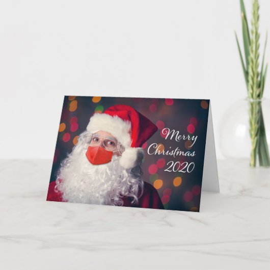 Cartes Pour Fêtes Annuelles Joyeux Noël 2020 Père Noël En Masque Covid (Devant)
