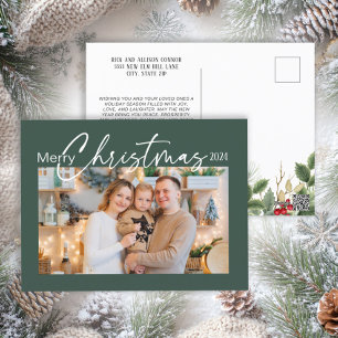 Cartes Pour Fêtes Annuelles Joyeux Noël 2024 Photo Écriture Élégante Verte