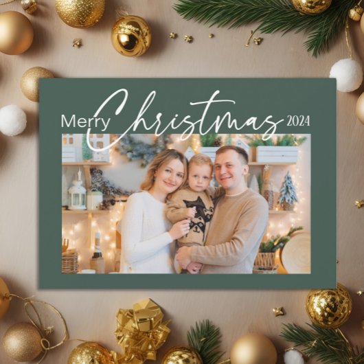 Cartes Pour Fêtes Annuelles Joyeux Noël 2024 Photo Élégant Script Vert