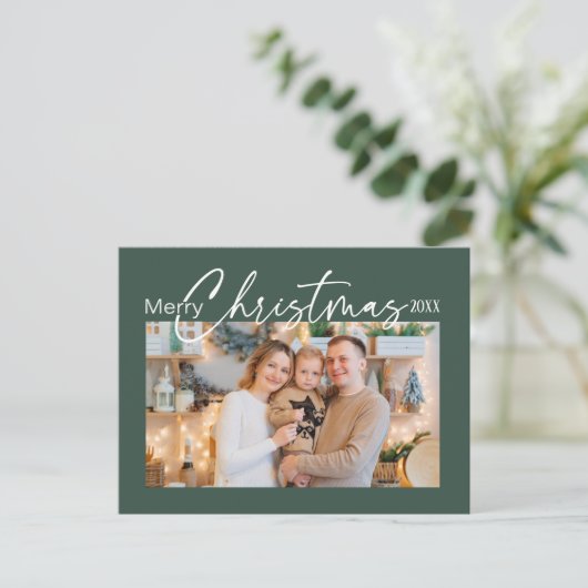 Cartes Pour Fêtes Annuelles Joyeux Noël 2024 Photo Élégant Script Vert (Debout devant)