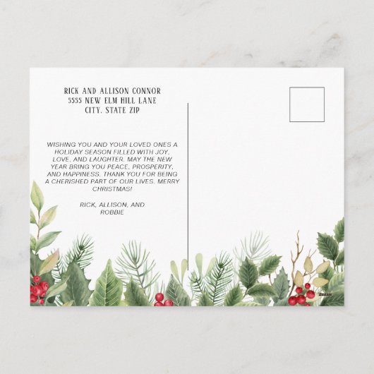 Cartes Pour Fêtes Annuelles Joyeux Noël 2024 Photo Élégant Script Vert (Dos)