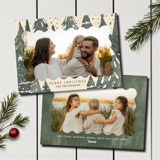 Cartes Pour Fêtes Annuelles Joyeux Noël 2 Photo Famille Arbres d'hiver