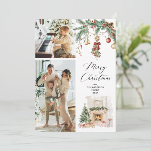 Cartes Pour Fêtes Annuelles Joyeux Noël 2 Photo Scène d'hiver & verdure (Debout devant)