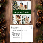 Cartes Pour Fêtes Annuelles Joyeux Noel 3 Photo<br><div class="desc">Cette fabuleuse carte postale 3 vacances photo avec "Joyeux Noel!" dans une police de caractères de script moderne et votre nom de famille et année dans une police de caractères casquettes traditionnelle et nette, en blanc sur vert foncé, est parfaite pour envoyer à votre famille et vos amis. Tout le...</div>