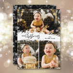 Cartes Pour Fêtes Annuelles Joyeux Noël 3 Photo Collage<br><div class="desc">Les cartes de fin de année de Noël multi-photo présentent Joyeux Noël en lettrage chic sur une bouffée de neige au milieu. Il vous suffit de télécharger trois photos et d'ajouter votre salutation de famille et vos noms au dos. *MODIFIEZ la couleur sur le dos avec notre outil de modification....</div>