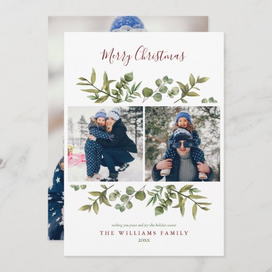 Cartes Pour Fêtes Annuelles Joyeux Noël 3 Photo Moderne Végétation Foliage (Devant / Derrière)