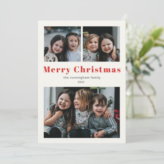 Cartes Pour Fêtes Annuelles Joyeux Noël 3 Photo Simple Holiday Card (Debout devant)
