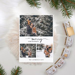 Cartes Pour Fêtes Annuelles Joyeux Noël 3 Photos Collage Script moderne<br><div class="desc">Faites votre propre carte de voeux de Noël de saison avec vos photos personnalisées pour souhaiter un Joyeux Noël à vos amis et votre famille. Avec un script moderne au centre et votre nom personnalisé au bas. Au verso de la carte, votre message personnel. Remplacez le texte et les images...</div>