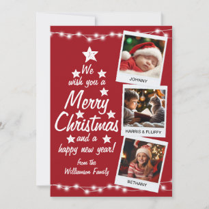 Cartes Pour Fêtes Annuelles Joyeux Noël 3 Photos Famille Rouge
