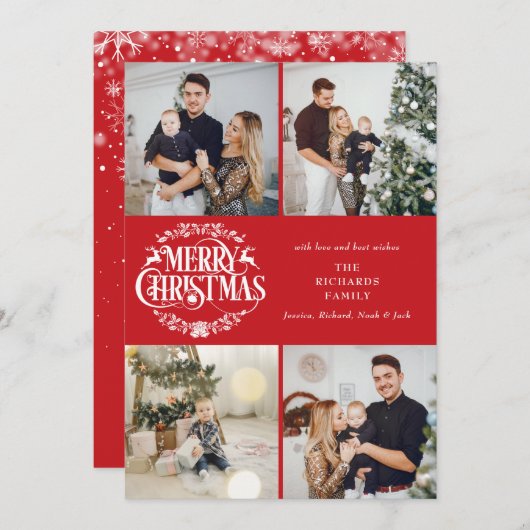 Cartes Pour Fêtes Annuelles Joyeux Noël 4 Collage de photos Élégant Classique (Devant / Derrière)