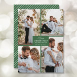 Cartes Pour Fêtes Annuelles Joyeux Noël 4 Photo Collage<br><div class="desc">Votre nom de famille et l'accueil Joyeux Noël et Joyeux Nouvel An en lettres chic sur vert avec votre photo collage préféré sur le devant et vos prénoms sur le dos de ces cartes de voeux de vacances. PLUS DE COULEURS dans notre magasin. Le service Live Design peut vous aider...</div>