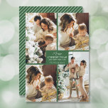 Cartes Pour Fêtes Annuelles Joyeux Noël 4 Photo Collage<br><div class="desc">Votre nom de famille et l'accueil Joyeux Noël et Joyeux Nouvel An en lettres chic sur vert avec votre photo collage préféré sur le devant et vos prénoms sur le dos de ces cartes de voeux de vacances. PLUS DE COULEURS dans notre magasin. Le service Live Design peut vous aider...</div>