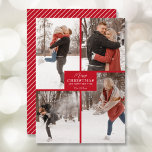 Cartes Pour Fêtes Annuelles Joyeux Noël 4 Photo Collage Rouge<br><div class="desc">Votre nom de famille et l'accueil Joyeux Noël et Joyeux Nouvel An en lettres chic sur rouge avec votre photo collage préféré sur le devant et vos prénoms au verso de ces cartes de voeux de vacances. PLUS DE COULEURS dans notre magasin. Le service Live Design peut vous aider à...</div>