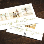 Cartes Pour Fêtes Annuelles Joyeux Noël 4 Photo Gold Calligraphie Script<br><div class="desc">Ce design présente un joyeux Noël,  un élégant simple,  4 quatre photos,  un simple collage photo,  avec de l'or élégant,  moderne et minimaliste,  script de calligraphie,  typographie élégante,  un classique minimaliste cartes photos de vacances, </div>
